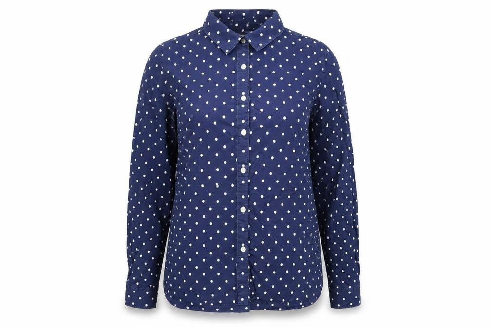 Saville Row Womens Blue Polka Dot Cotton Basic Button-Up Size 14 Collared