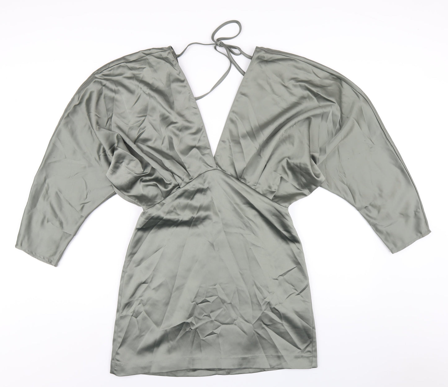 Zara Womens Green Polyester Mini Size M V-Neck Zip