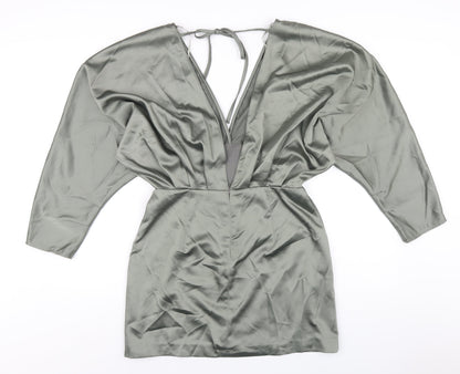 Zara Womens Green Polyester Mini Size M V-Neck Zip
