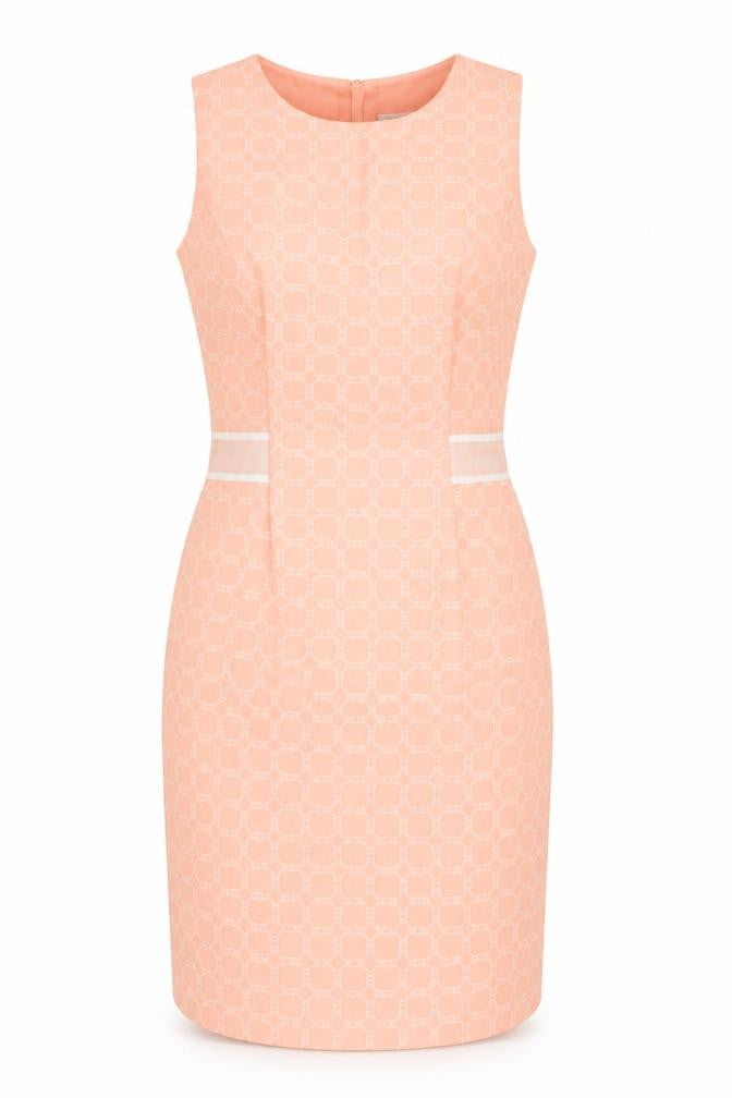 Marks & Spencer Womens Pink Geometric Polyester Pencil Dress Size 10 Round Neck Zip