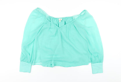 River Island Womens Green Polyester Basic Blouse Size 14 V-Neck