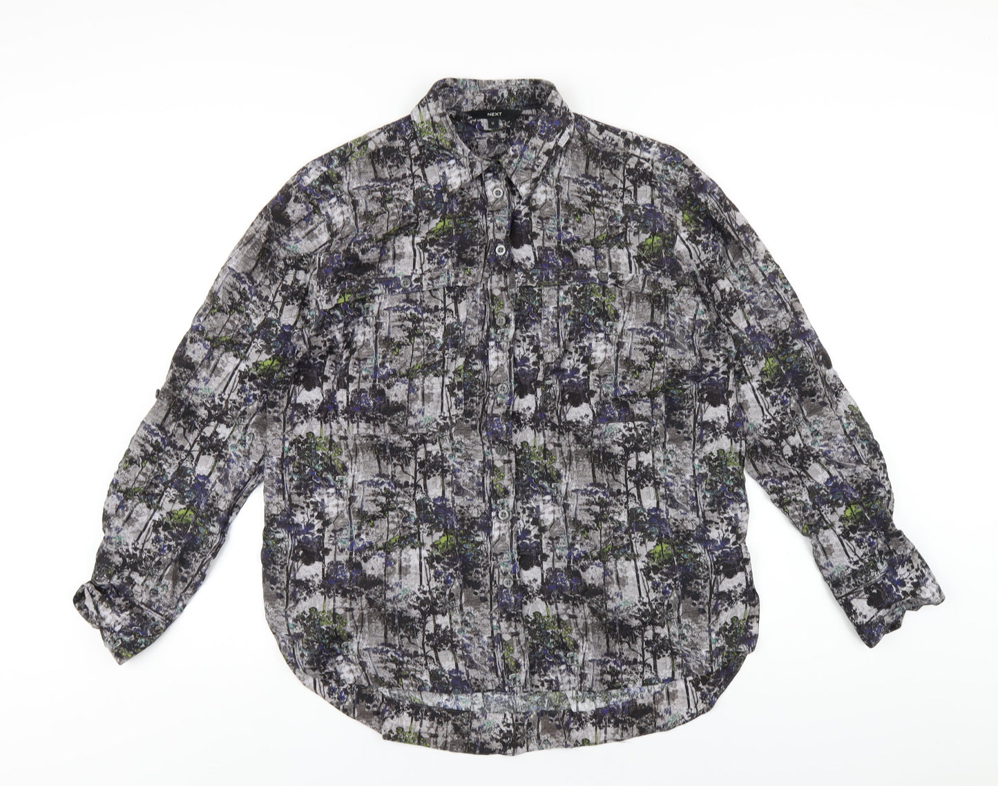 NEXT Womens Multicoloured Geometric Viscose Basic Button-Up Size 12 Collared