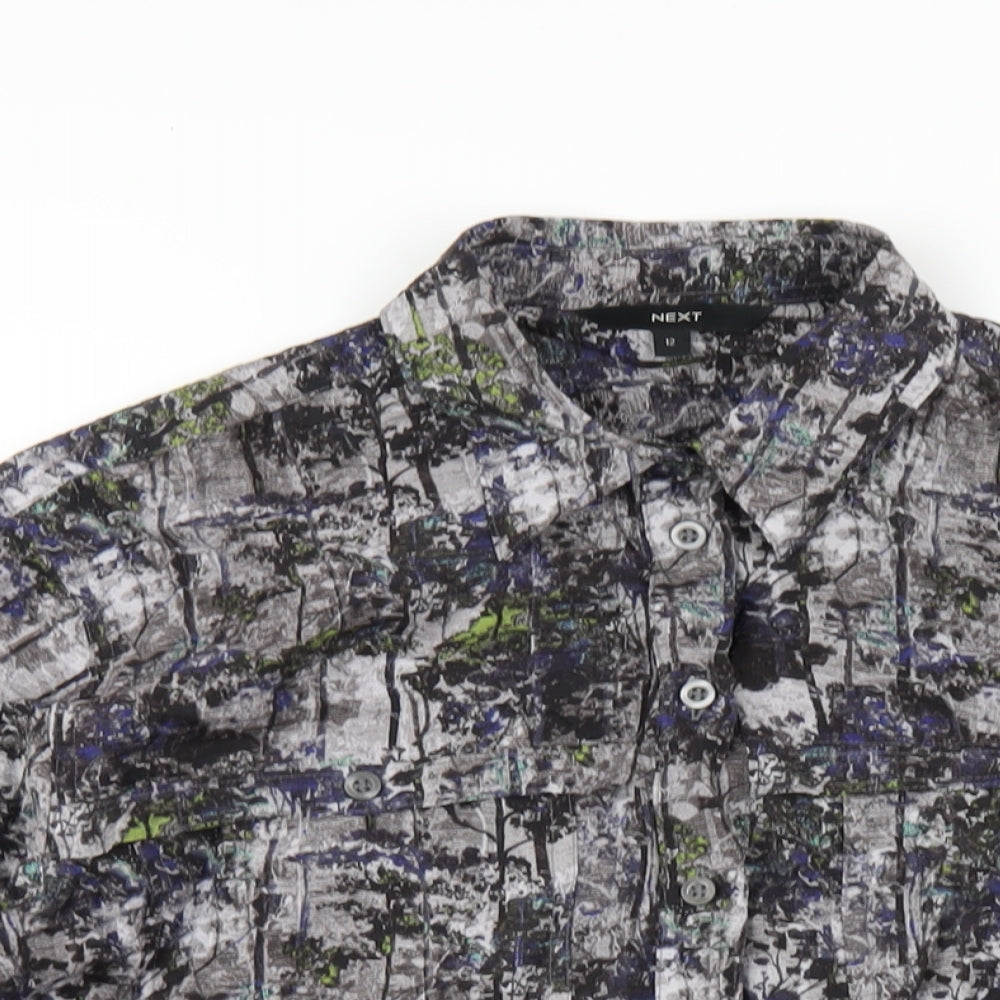 NEXT Womens Multicoloured Geometric Viscose Basic Button-Up Size 12 Collared