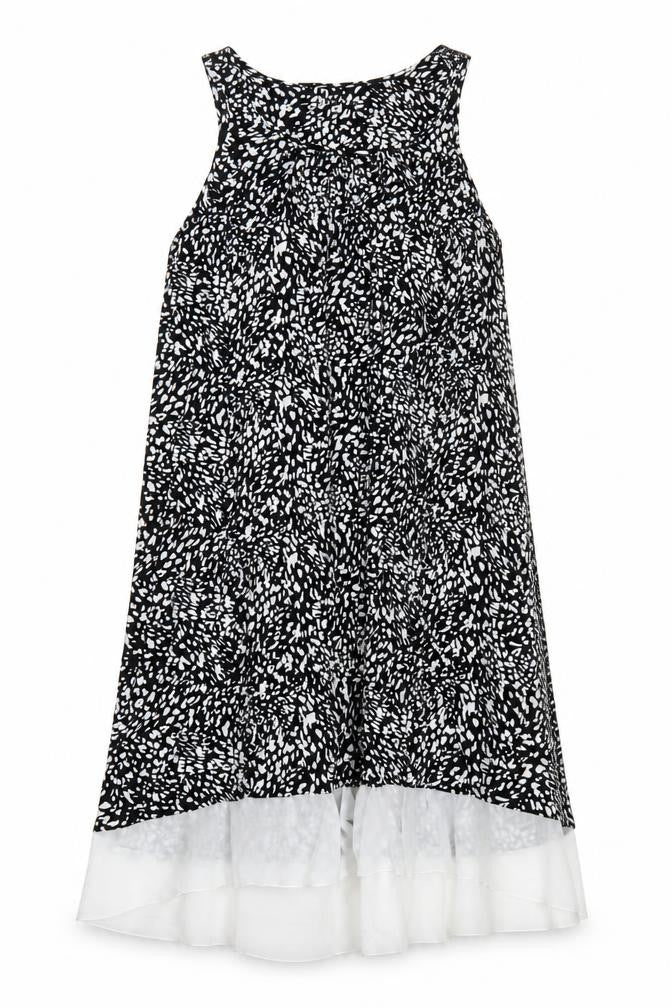 Anne Klein Womens Black Geometric Viscose A-Line Size L Scoop Neck Pullover