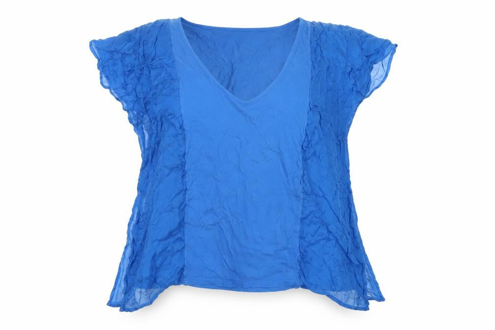 French Connection Womens Blue Cotton Basic T-Shirt Size L V-Neck