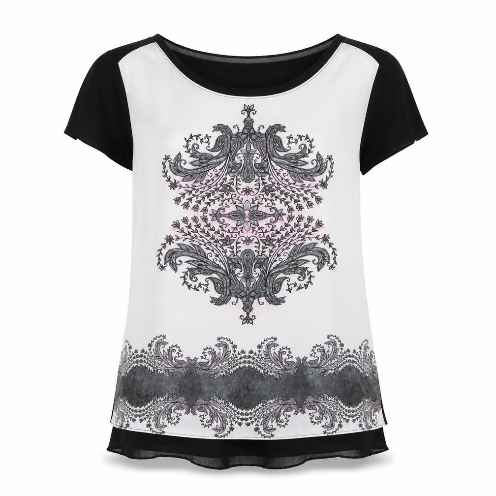 Per Una Womens Multicoloured Geometric Polyester Basic T-Shirt Size 8 Round Neck