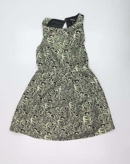 Additional front view of Missguided women’s gold geometric polyester a-line, size UK 12, round neck button
