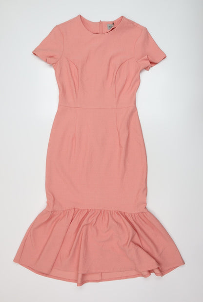 Additional front view of ASOS women’s pink polyester mermaid, size UK 10, crew neck zip