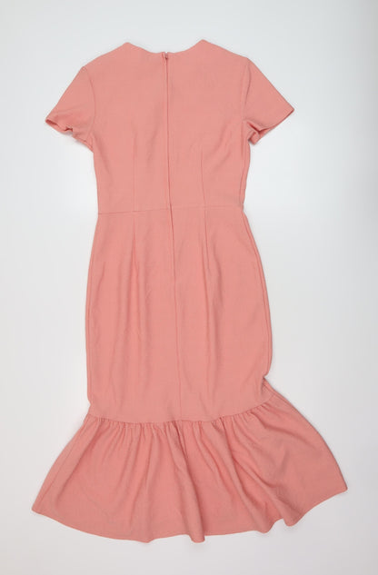 Back view of ASOS women’s pink polyester mermaid, size UK 10, crew neck zip