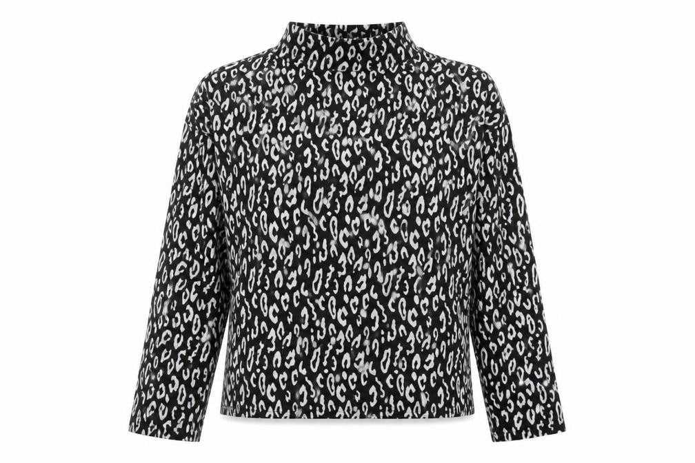 New Look Womens Black Mock Neck Animal Print Polyester Pullover Jumper Size M