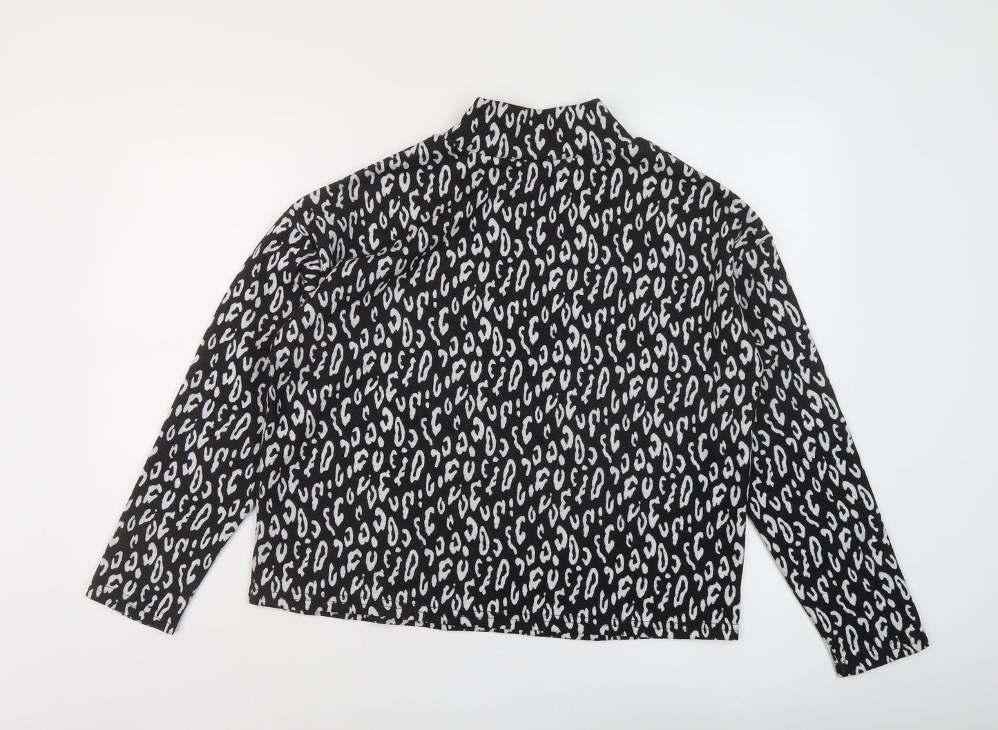 New Look Womens Black Mock Neck Animal Print Polyester Pullover Jumper Size M