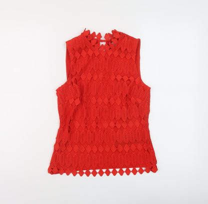 Additional front view of Principles women’s red polyester basic t-shirt, size UK 6, mock neck