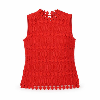 Front view of Principles women’s red polyester basic t-shirt, size UK 6, mock neck