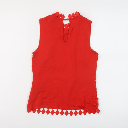 Back view of Principles women’s red polyester basic t-shirt, size UK 6, mock neck