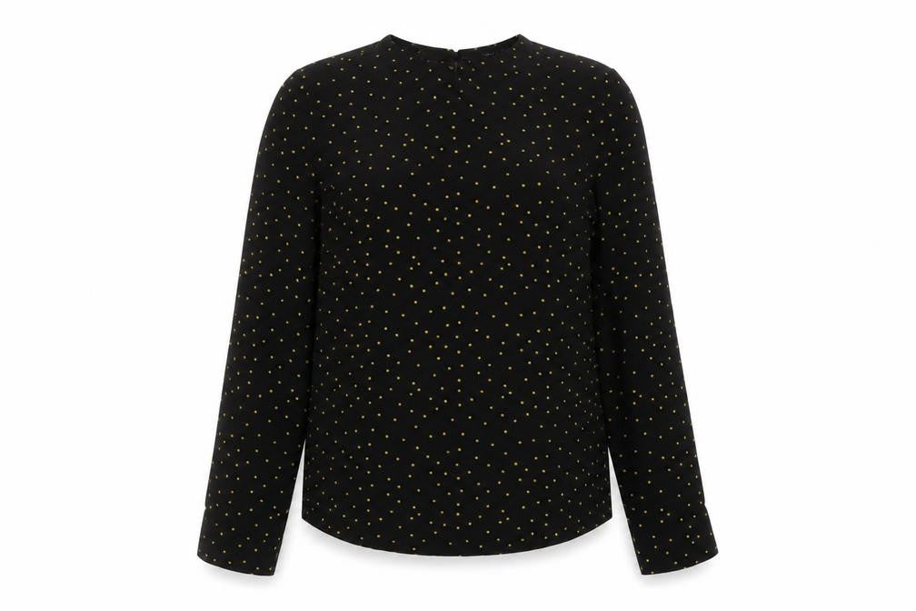 New Look Womens Black Polka Dot Polyester Basic Blouse Size 14 Round Neck
