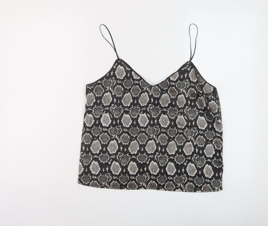 Topshop Womens Black Animal Print Polyester Camisole Tank Size 10 V-Neck