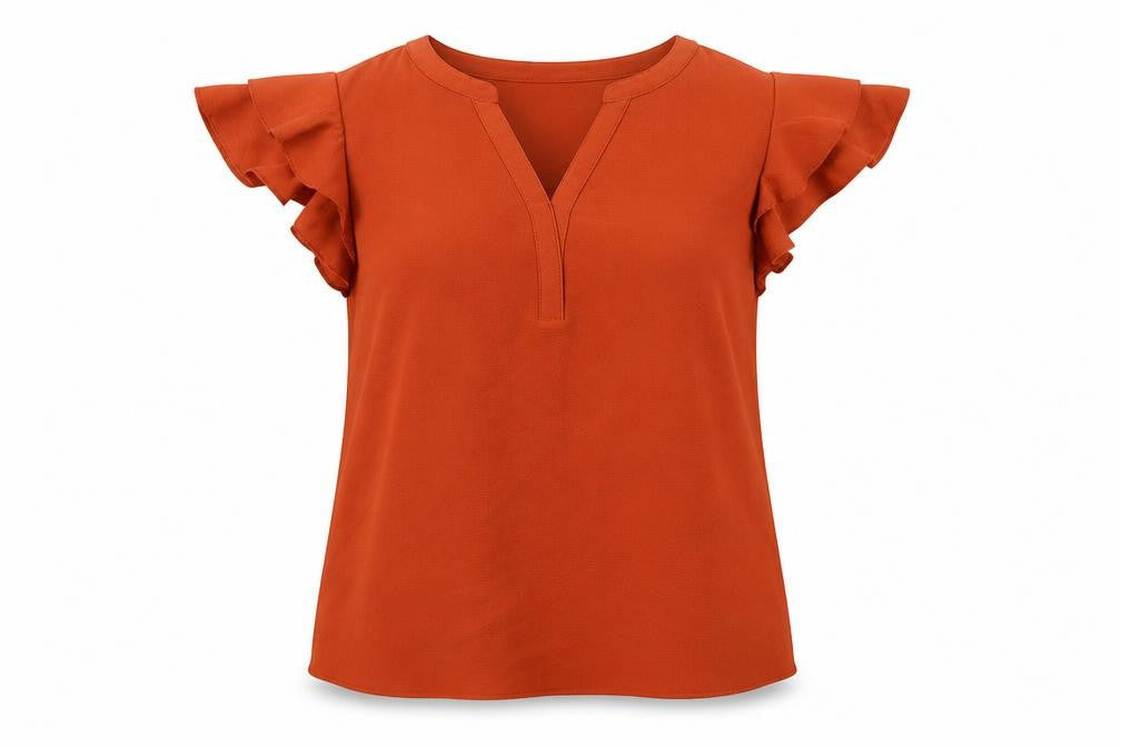 Classic Womens Brown Polyester Basic Blouse Size 14 V-Neck