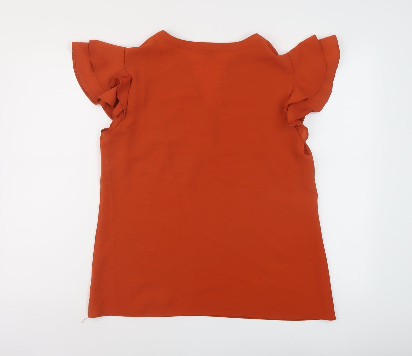 Classic Womens Brown Polyester Basic Blouse Size 14 V-Neck