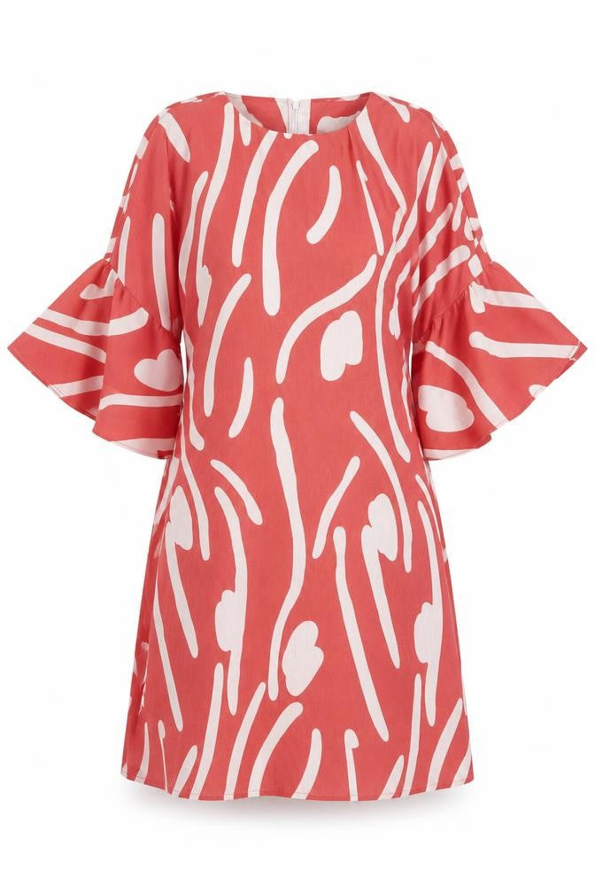 Boohoo Womens Pink Geometric Polyester A-Line Size 8 Round Neck Zip