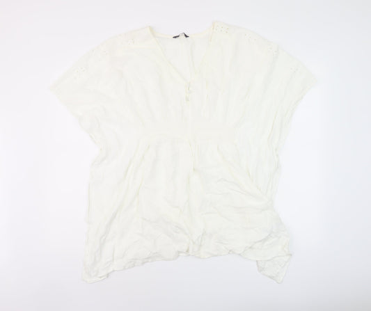 Marks and Spencer Womens Ivory Polyester Basic Blouse Size M V-Neck