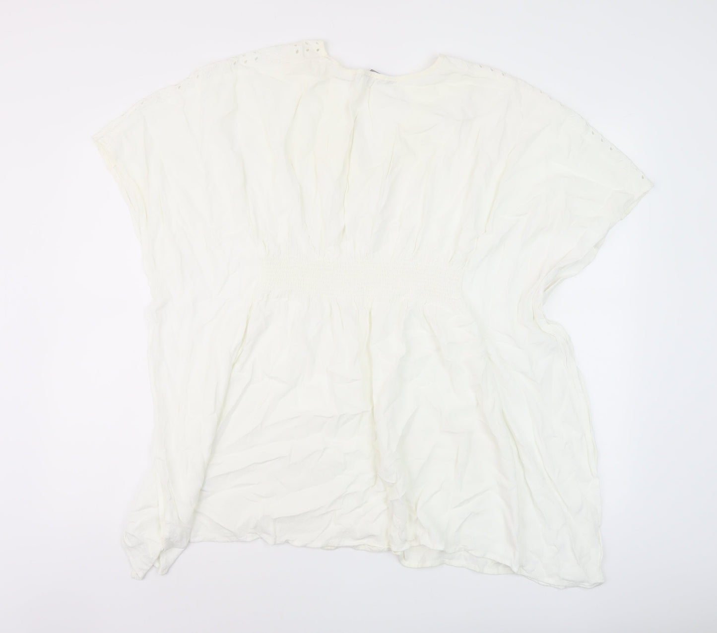Marks and Spencer Womens Ivory Polyester Basic Blouse Size M V-Neck
