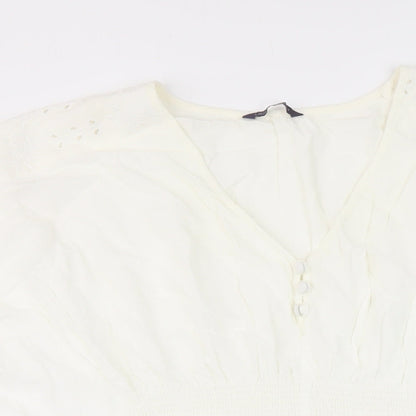 Marks & Spencer Womens Ivory Polyester Basic Blouse Size M V-Neck