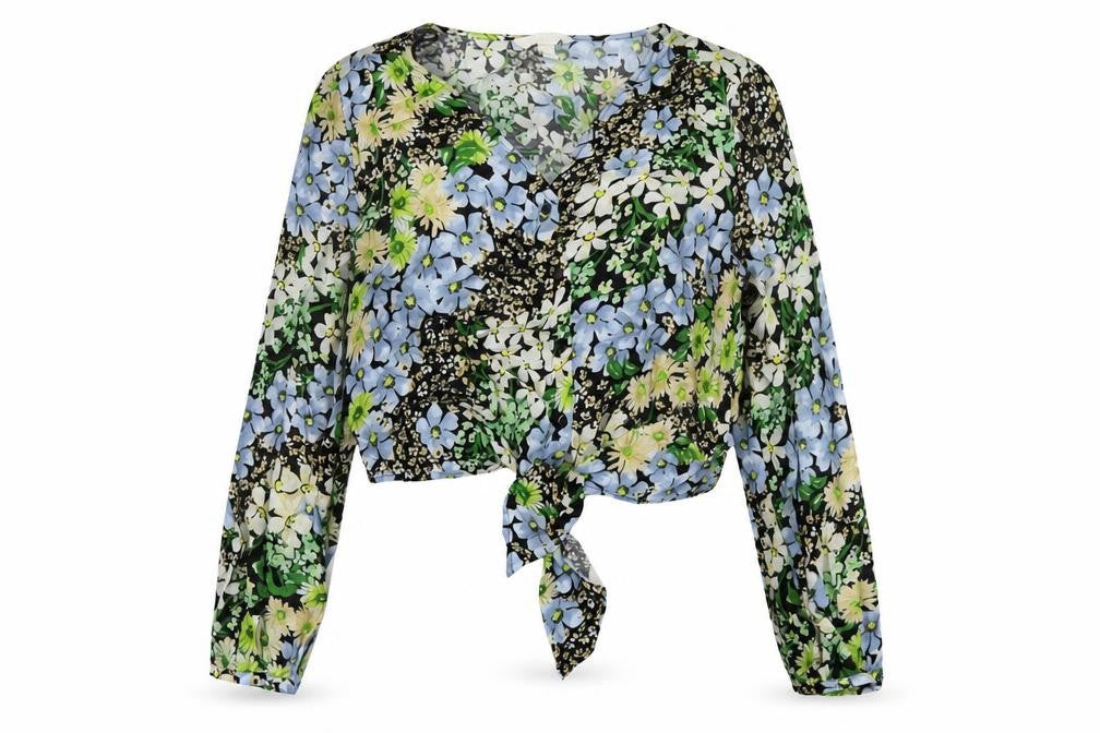 H&M Womens Multicoloured Floral Viscose Cropped Blouse Size S V-Neck