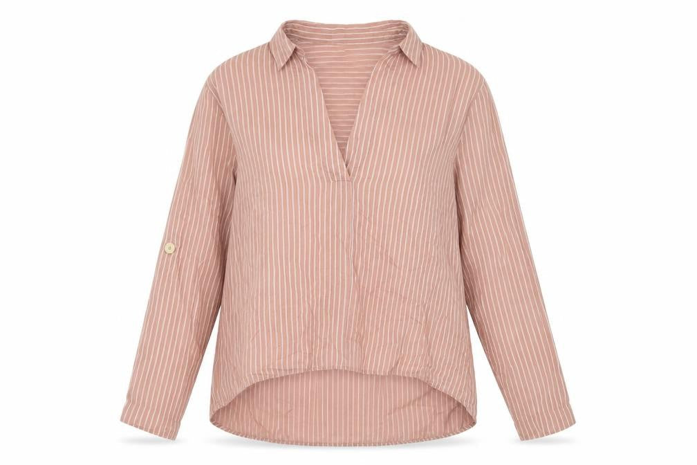 Stradivarius Womens Pink Striped Lyocell Basic Blouse Size M V-Neck