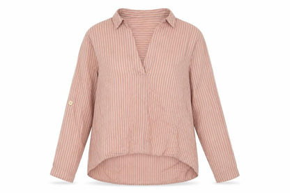 Stradivarius Womens Pink Striped Lyocell Basic Blouse Size M V-Neck
