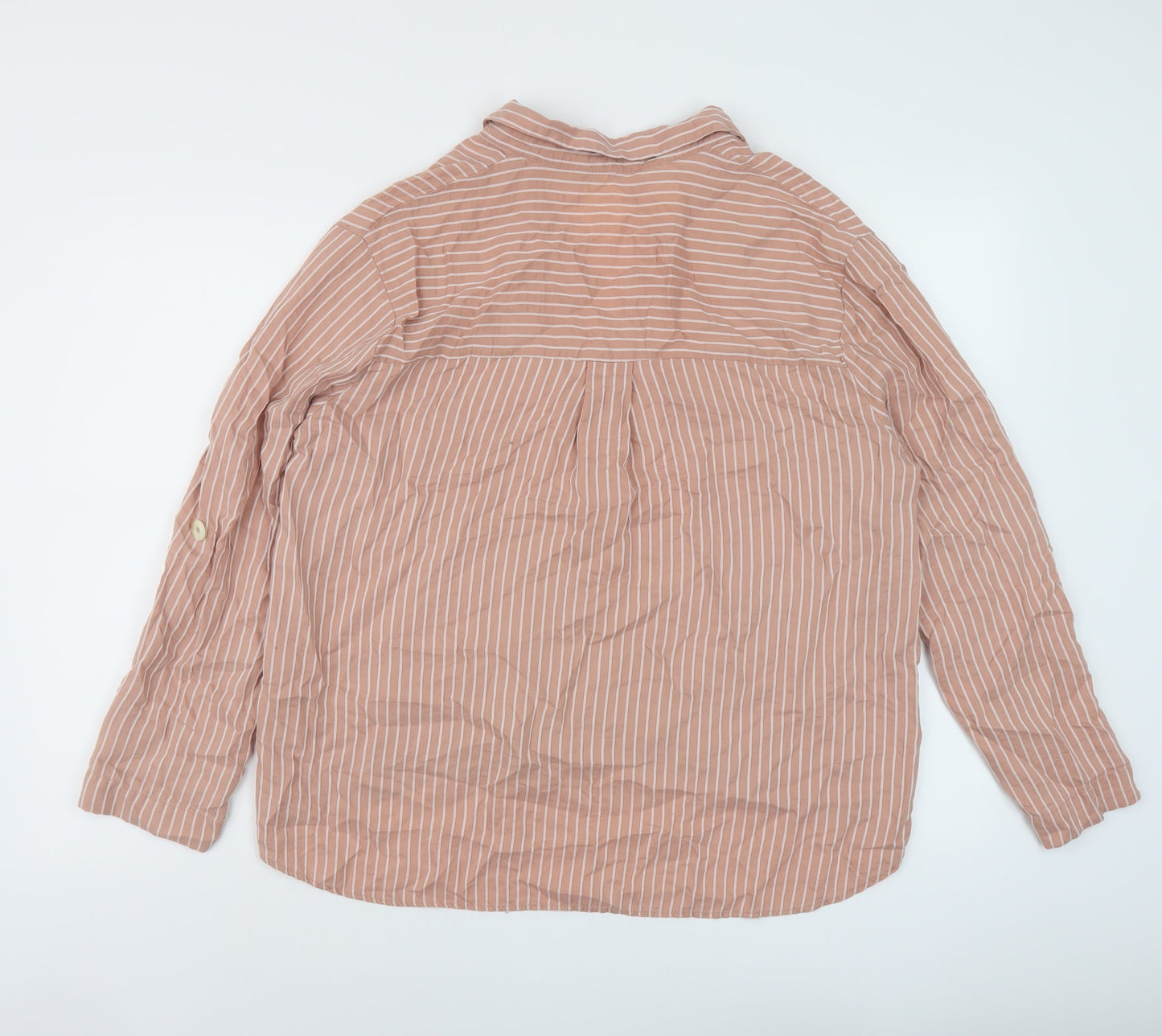 Stradivarius Womens Pink Striped Lyocell Basic Blouse Size M V-Neck