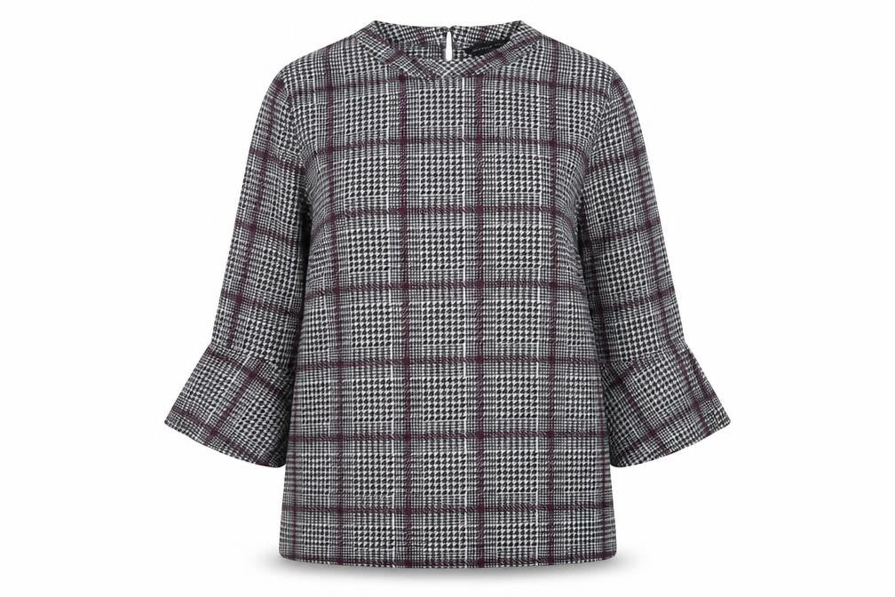 Dorothy Perkins Womens Beige Plaid Polyester Basic Blouse Size 14 Round Neck