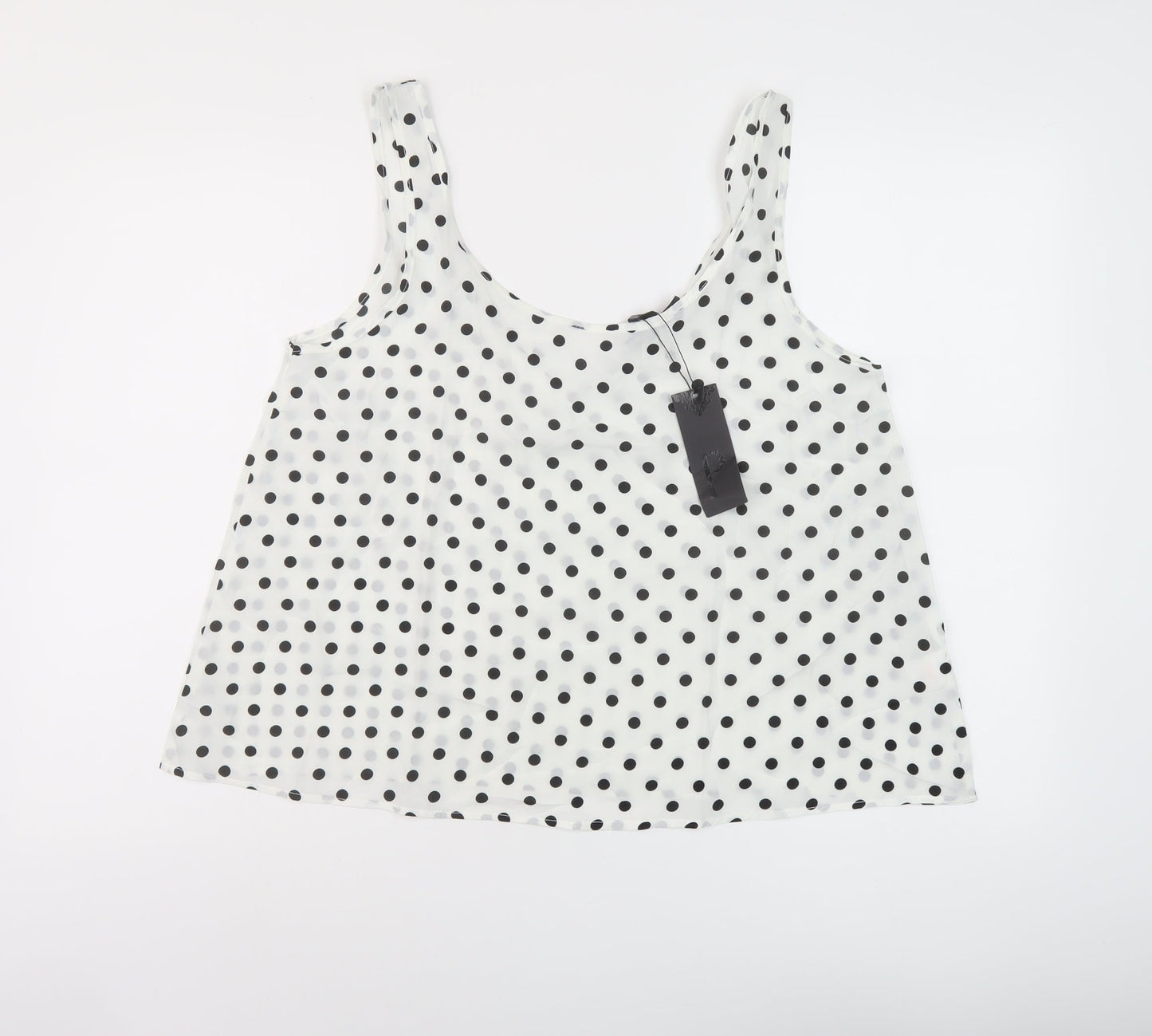 Preppy Womens White Polka Dot Polyester Basic T-Shirt Size S Round Neck