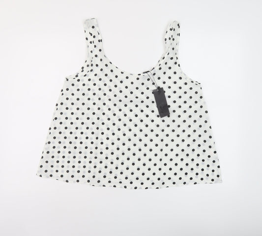 Preppy Womens White Polka Dot Polyester Basic T-Shirt Size S Round Neck