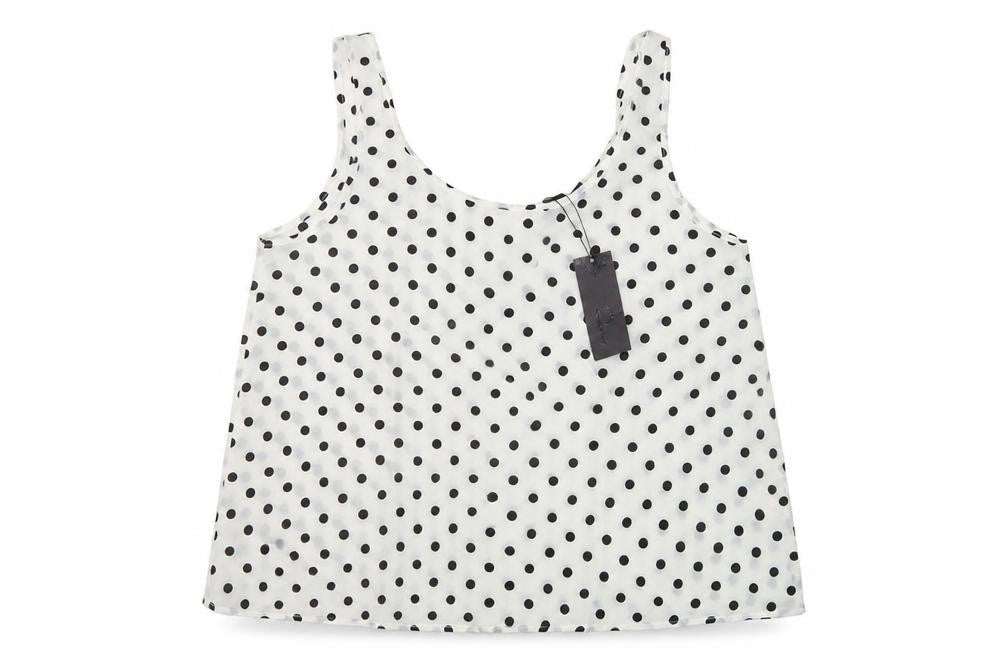 Preppy Womens White Polka Dot Polyester Basic T-Shirt Size S Round Neck