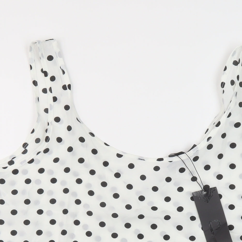 Preppy Womens White Polka Dot Polyester Basic T-Shirt Size S Round Neck