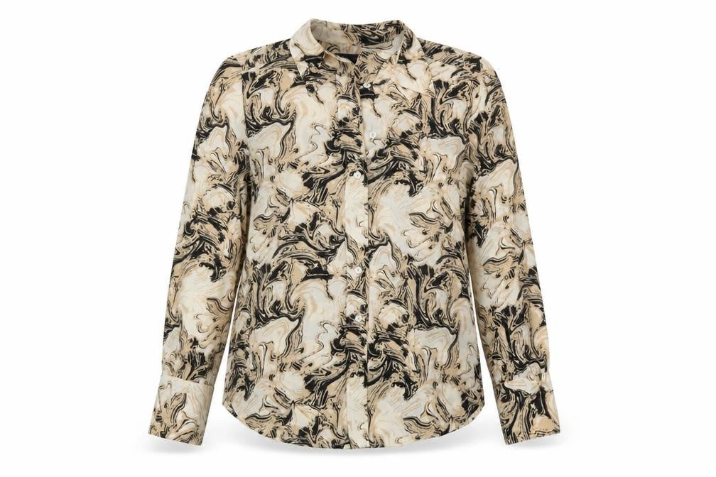 Marks & Spencer Womens Beige Geometric Polyester Basic Blouse Size 8 Collared