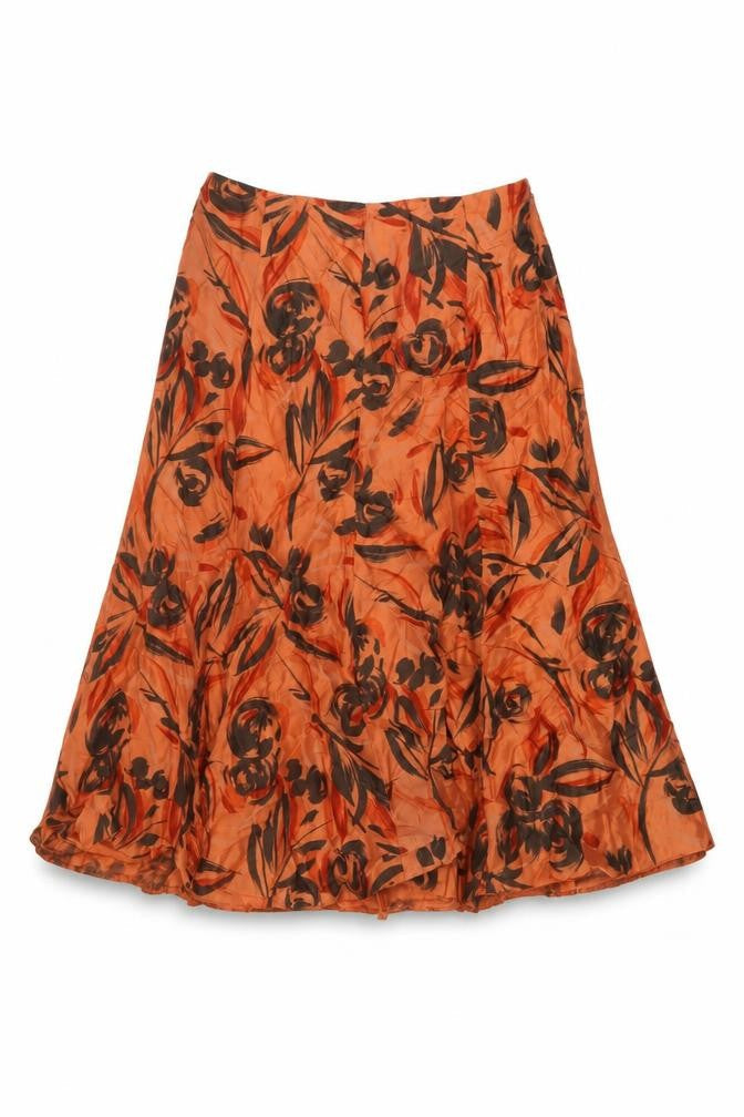 MINUET Womens Orange Geometric Viscose Skater Skirt Size 10 Zip