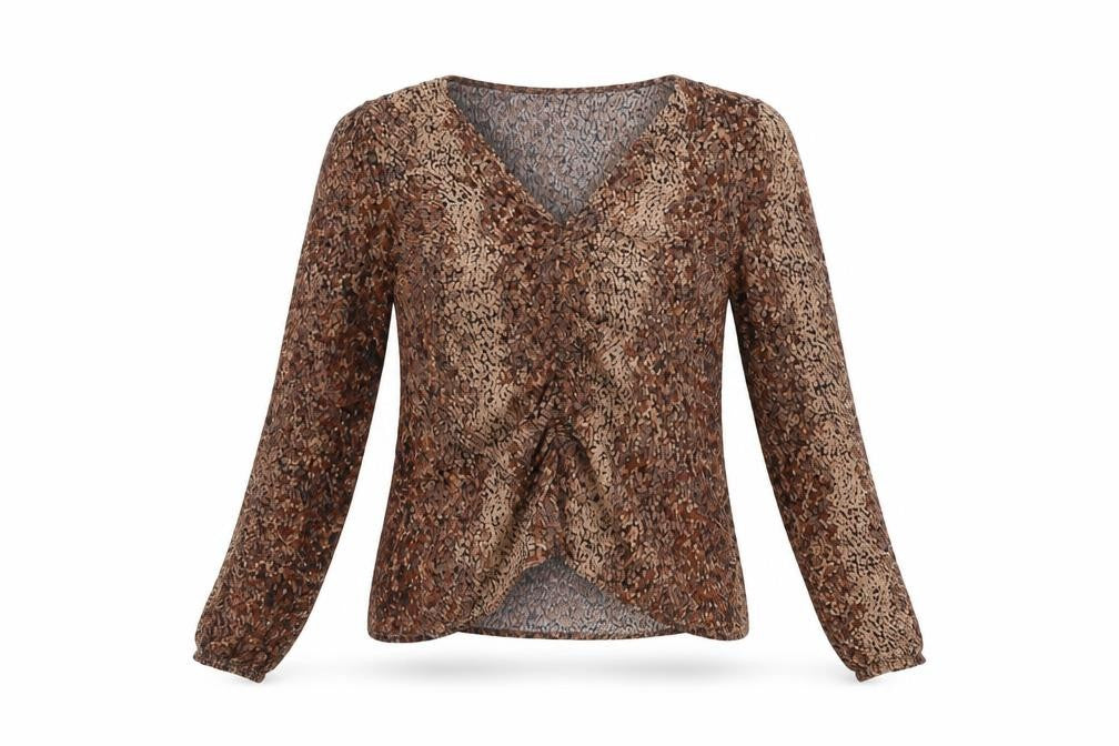 H&M Womens Brown Geometric Viscose Basic Blouse Size 12 V-Neck
