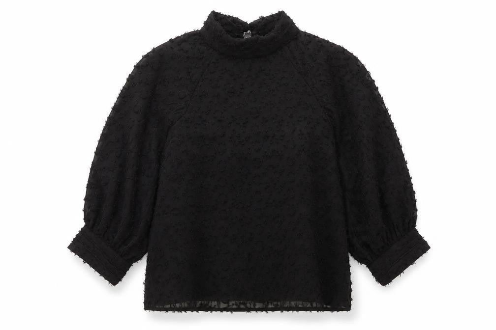 YAS Womens Black Polyester Basic Blouse Size L Roll Neck