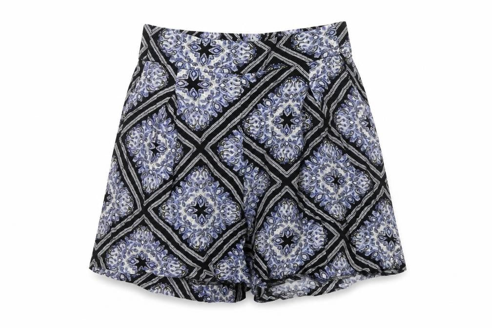 H&M Womens Blue Geometric Vinyl Basic Shorts Size 8 L4 in Regular
