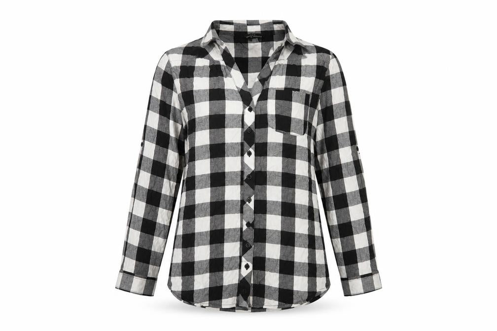 Dorothy Perkins Womens Black Check Cotton Basic Button-Up Size 10 Collared