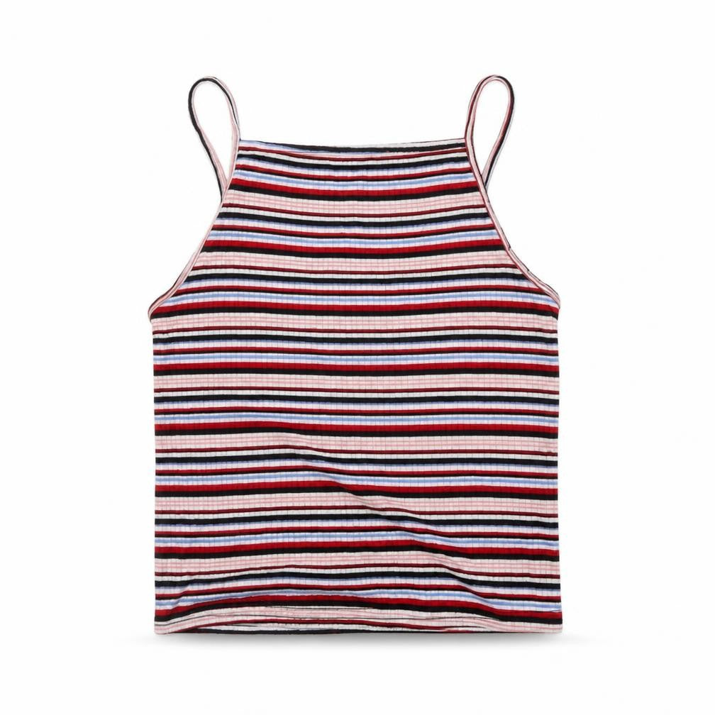 New Look Womens Multicoloured Striped Polyester Cropped Tank Size 12 Square Neck
