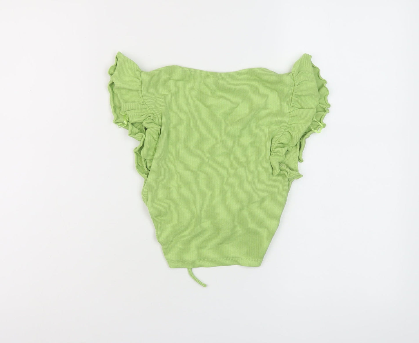 Zara Womens Green Cotton Cropped T-Shirt Size S V-Neck