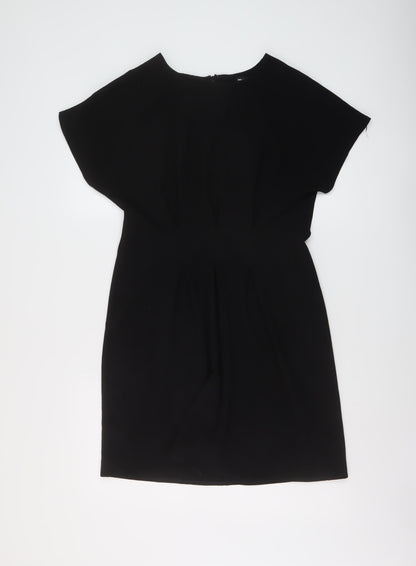 Additional front view of ASOS women’s black polyester sheath, size UK 12, round neck zip