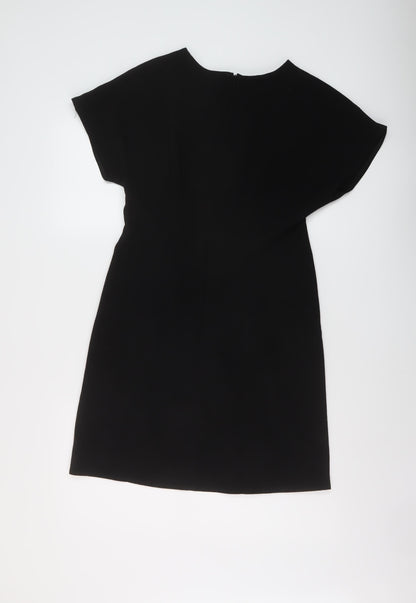 Back view of ASOS women’s black polyester sheath, size UK 12, round neck zip