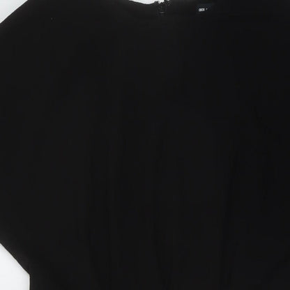 Close-up detail of ASOS women’s black polyester sheath, size UK 12, round neck zip
