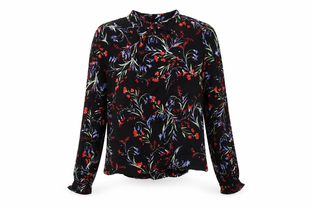 Topshop Womens Beige Floral Viscose Basic Blouse Size 6 Mock Neck