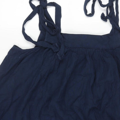 Next Womens Blue Viscose Shift Size M Square Neck Tie - Pockets