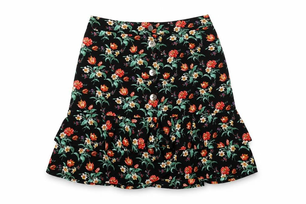 Oasis Womens Multicoloured Floral Polyester A-Line Skirt Size 8 Button - Frill