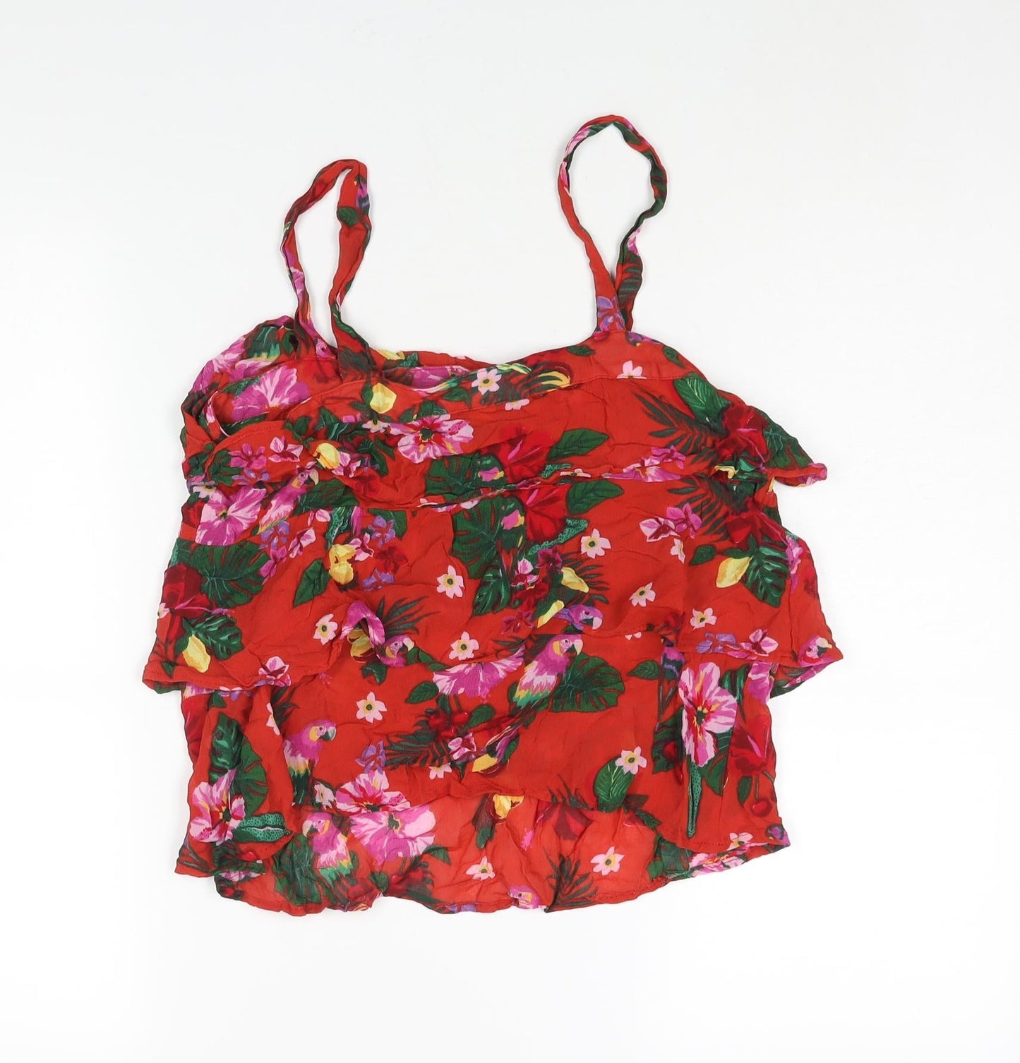 Monsoon Womens Red Floral Viscose Camisole Blouse Size 12 Scoop Neck - Layered Frill